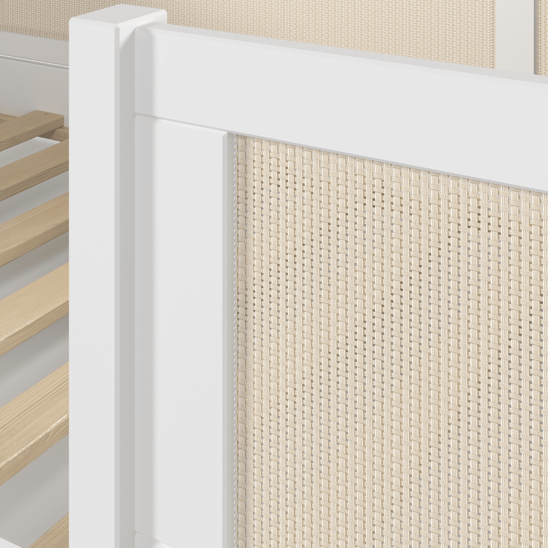 Cama Infantil de Solteiro Montessori Branca Com Rattan