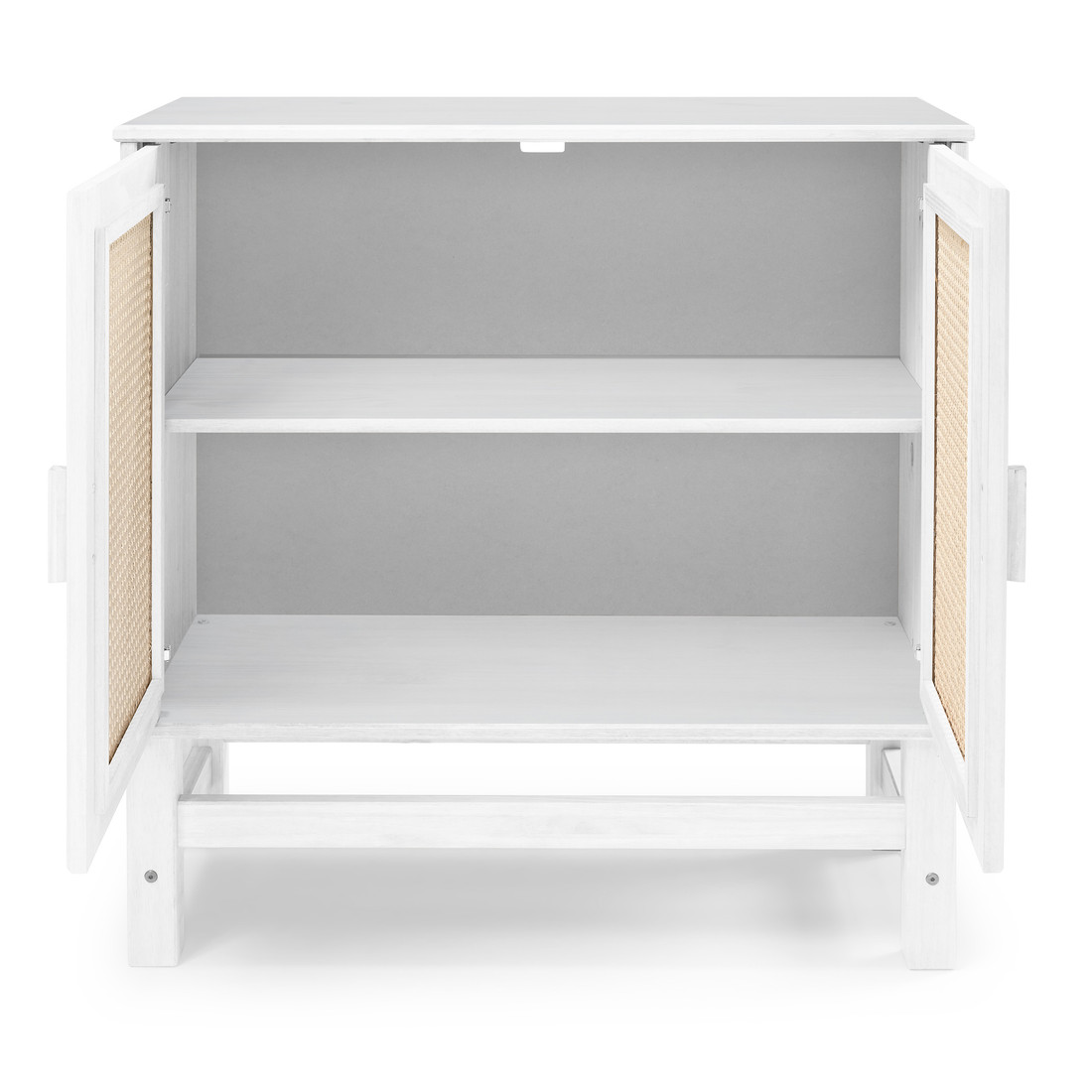 Balcão Buffet Nature em Madeira e Rattan Natural 02 Portas na Cor Branca