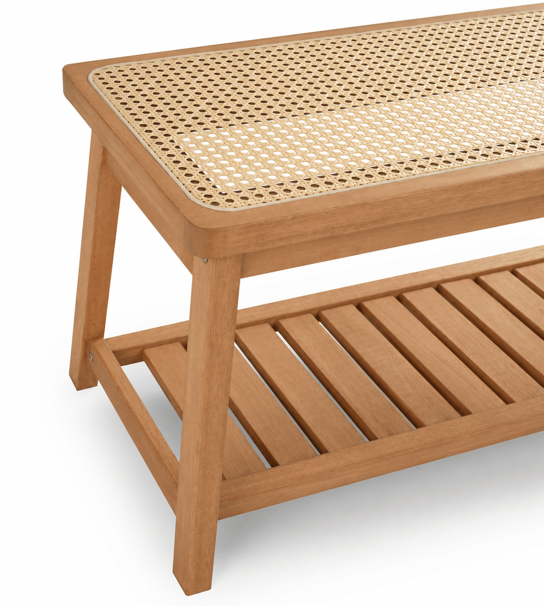 Banco Sapateira com Prateleira Ripada 90cm em Madeira Maciça e Rattan Cor Pitanga Banco Sapateira com Prateleira Ripada 90cm em Madeira Maciça e Rattan Cor Pitanga