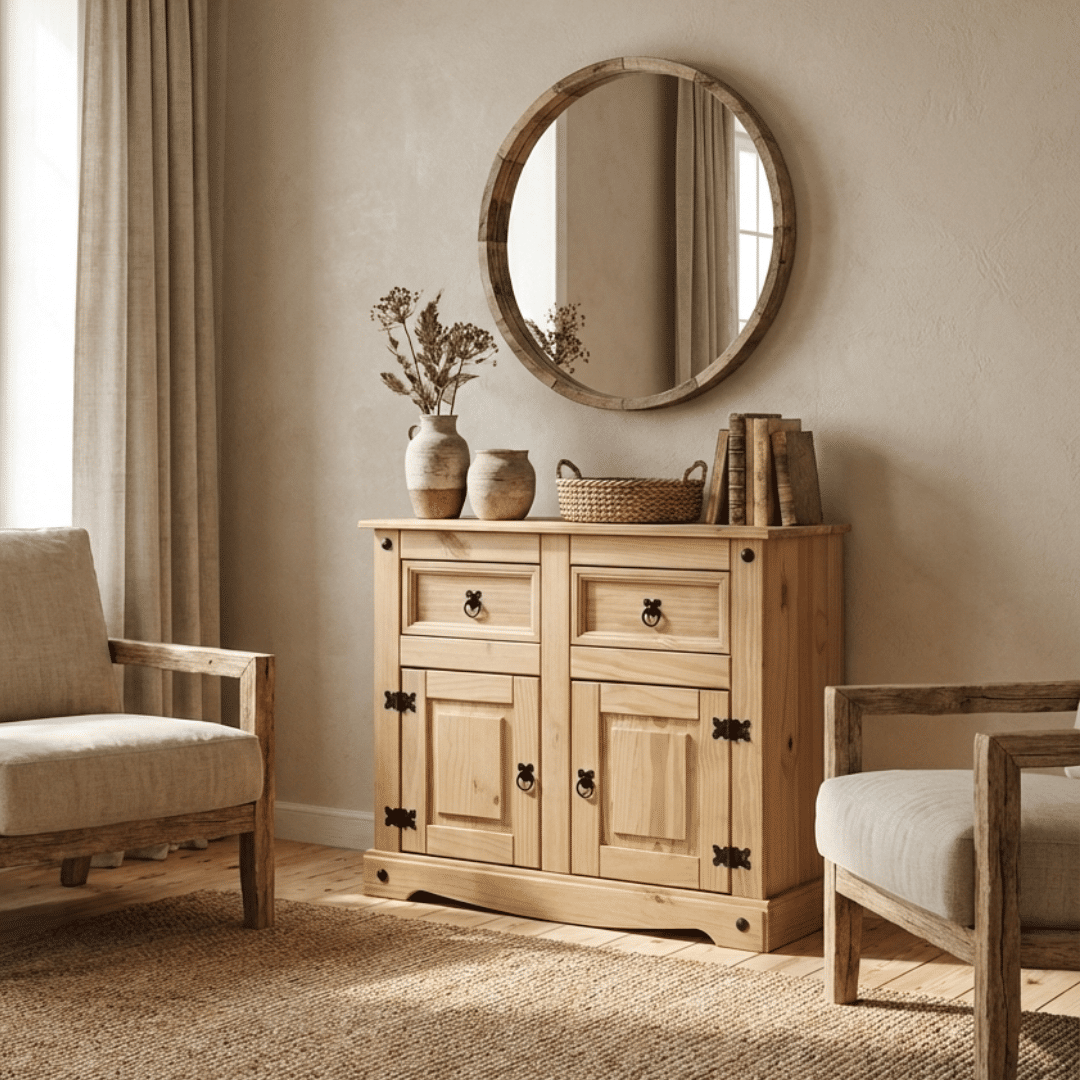 Balcão Buffet em Madeira Maciça de Pinus 2 Gavetas e 2 Portas