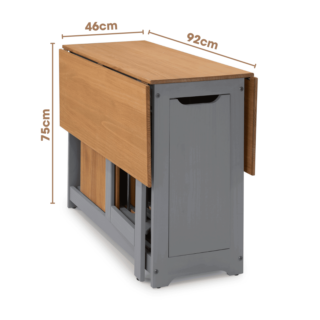 Mesa Dobrável Borboleta com 4 Cadeiras em Madeira Maciça de Pinus Cinza Cera