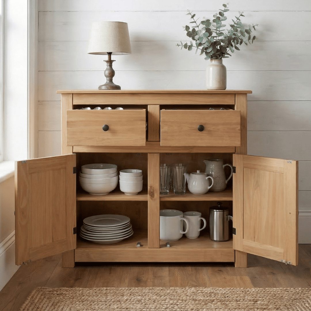 Balcão Buffet Tarumã de Madeira Maciça com 2 Gavetas e 2 Portas Design Clássico