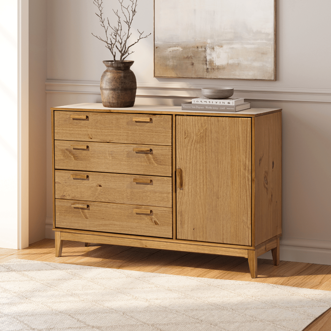 Cômoda Alamo 4 Gavetas e 1 Porta em Madeira Natural