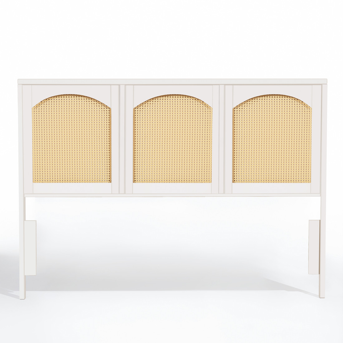 Cabeceira de Cama QUEEN 166cm Arcs Madeira e Rattan na Cor Branca