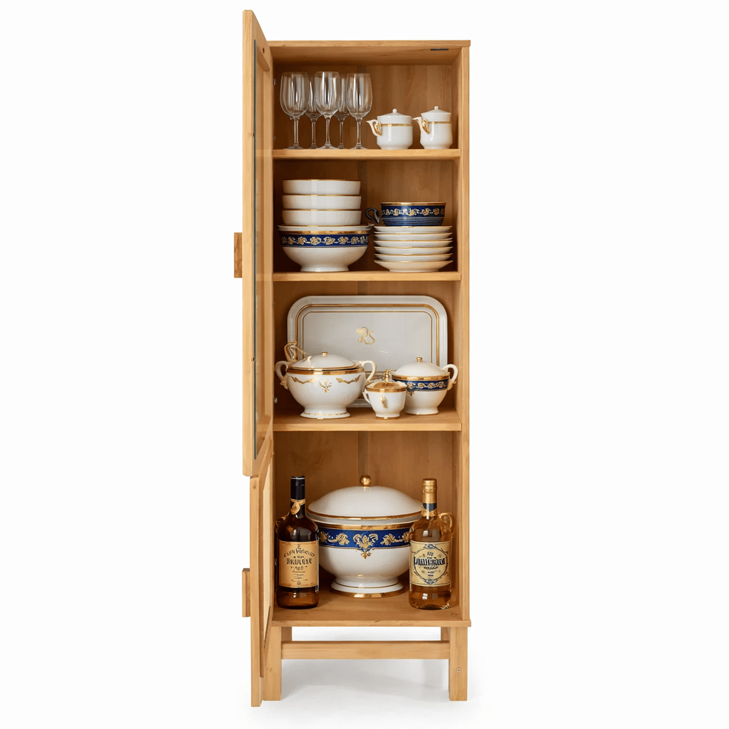 Cristaleira Nature em Madeira, Vidro e Rattan 02 Portas