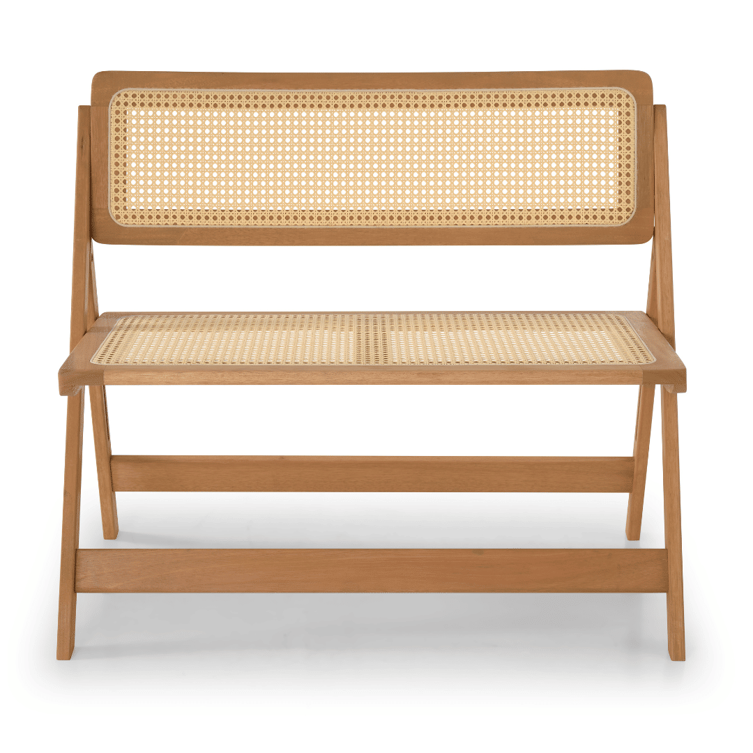 Banco Dobrável em Madeira de Eucalipto com Assento e Encosto em Rattan Natural Cor Pitanga 92 cm