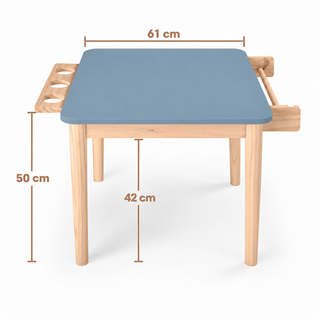 Mesa Infantil Quadrada de Madeira Maciça 61cm Azul com Porta-Lápis e Suporte para Papel Mesa Infantil Quadrada de Madeira Maciça 61cm Azul com Porta-Lápis e Suporte para Papel