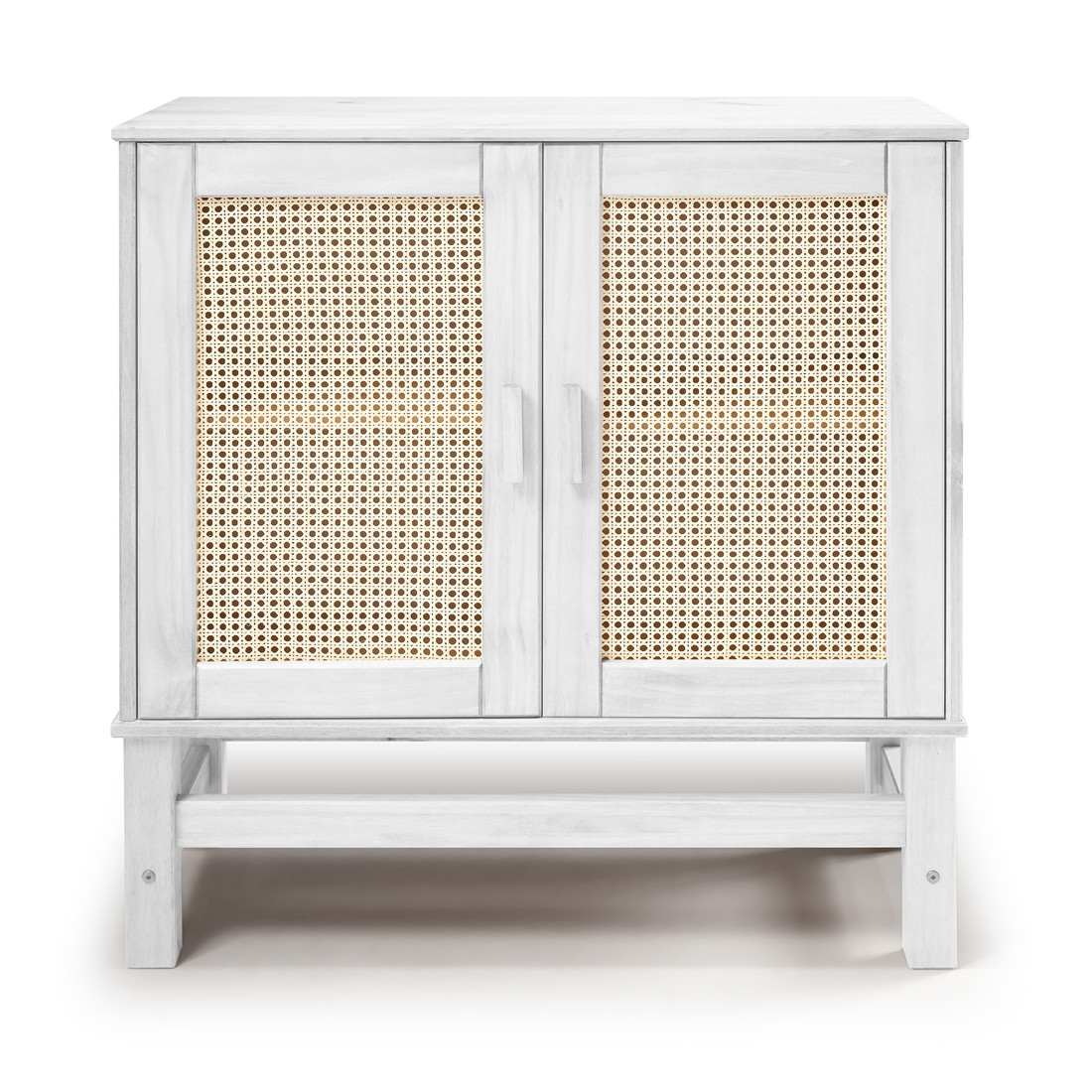 Balcão Buffet Nature em Madeira e Rattan Natural 02 Portas na Cor Branca 