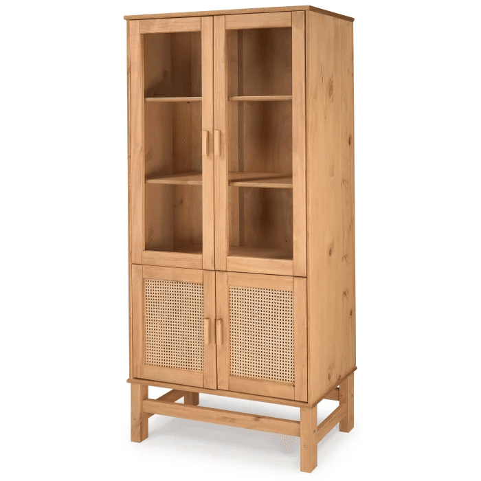 Cristaleira Nature em Madeira, Vidro e Rattan 04 Portas Cristaleira Nature em Madeira, Vidro e Rattan 04 Portas