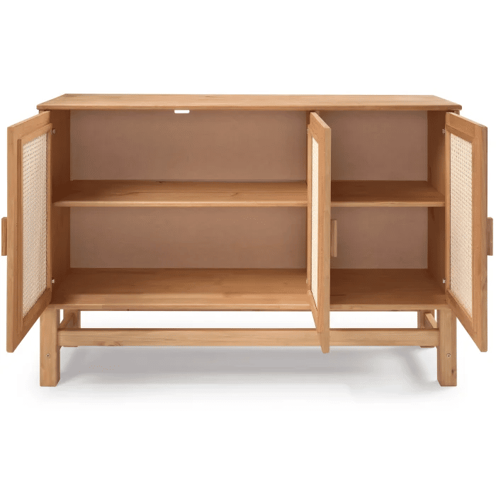 Balcão Buffet Nature em Madeira e Rattan Natural 03 Portas Balcão Buffet Nature em Madeira e Rattan Natural 03 Portas