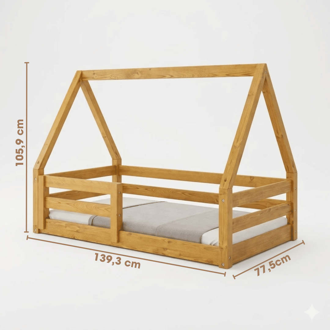 Cama Infantil Montessoriana Casinha Bloomie em Madeira Maciça Pinus Mel