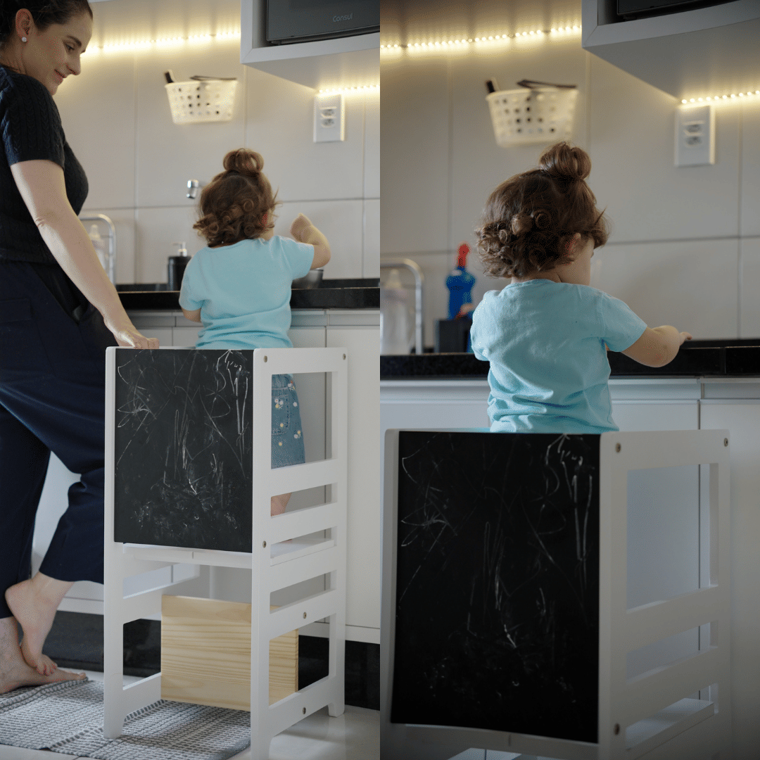 Torre de Aprendizagem Montessori 4 em 1 Rosa Cadeirão Ajustável, Mesinha de Atividades, Quadro de Desenhos Torre de Aprendizagem Montessori 4 em 1 Rosa Cadeirão Ajustável, Mesinha de Atividades, Quadro de Desenhos