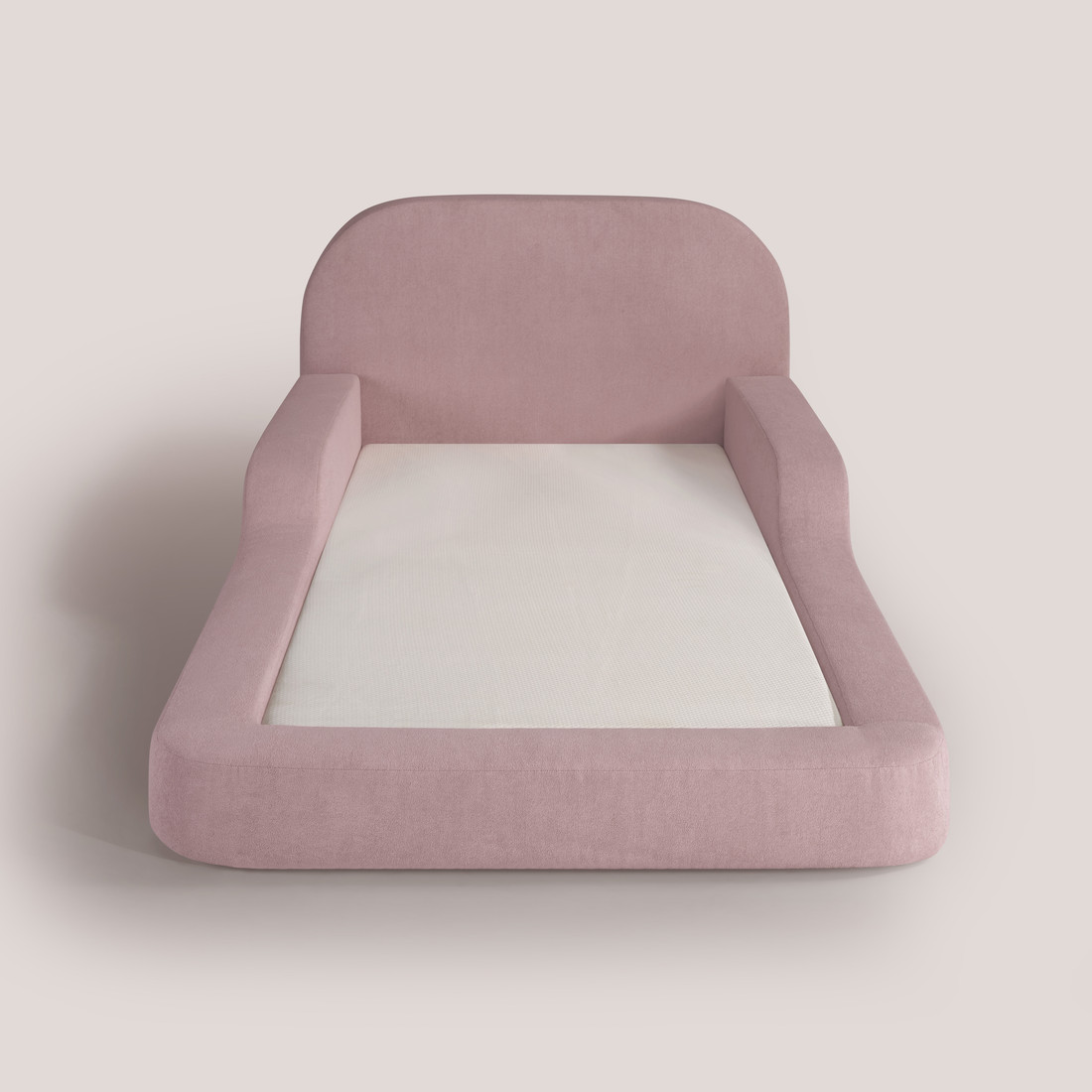 Cama Infantil de Solteiro Montessori em Espuma D28 Bouclé Rosa com Colchão Cama Infantil de Solteiro Montessori em Espuma D28 Bouclé Rosa com Colchão