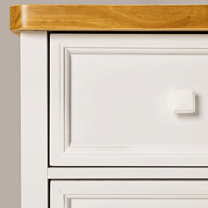 Cômoda Encanto 5 Gavetas e Porta de Vidro Branca com Tampo Mel Cômoda Encanto 5 Gavetas e Porta de Vidro Branca com Tampo Mel