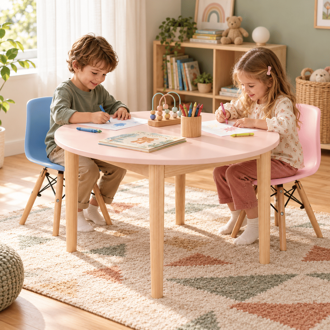 Mesa Infantil Redonda de Madeira Maciça 80cm Rosa Mesa Infantil Redonda de Madeira Maciça 80cm Rosa