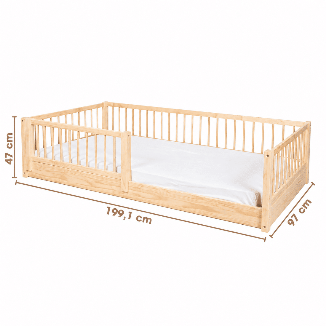 Cama Infantil de Solteiro Montessori em Madeira Maciça Pinus Natural