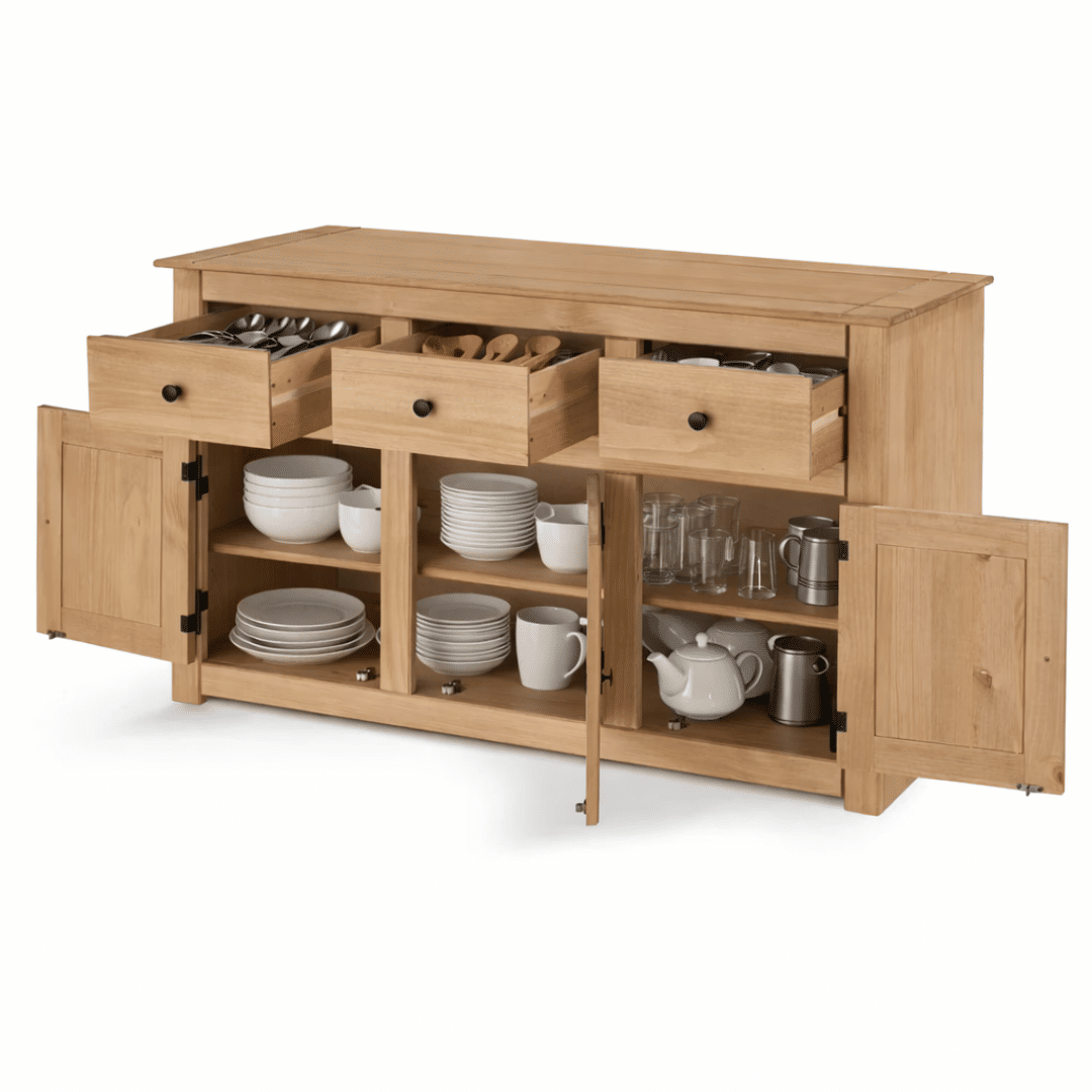 Balcão Buffet de Madeira Maciça com 3 Gavetas e 3 Portas Design Clássico Balcão Buffet de Madeira Maciça com 3 Gavetas e 3 Portas Design Clássico