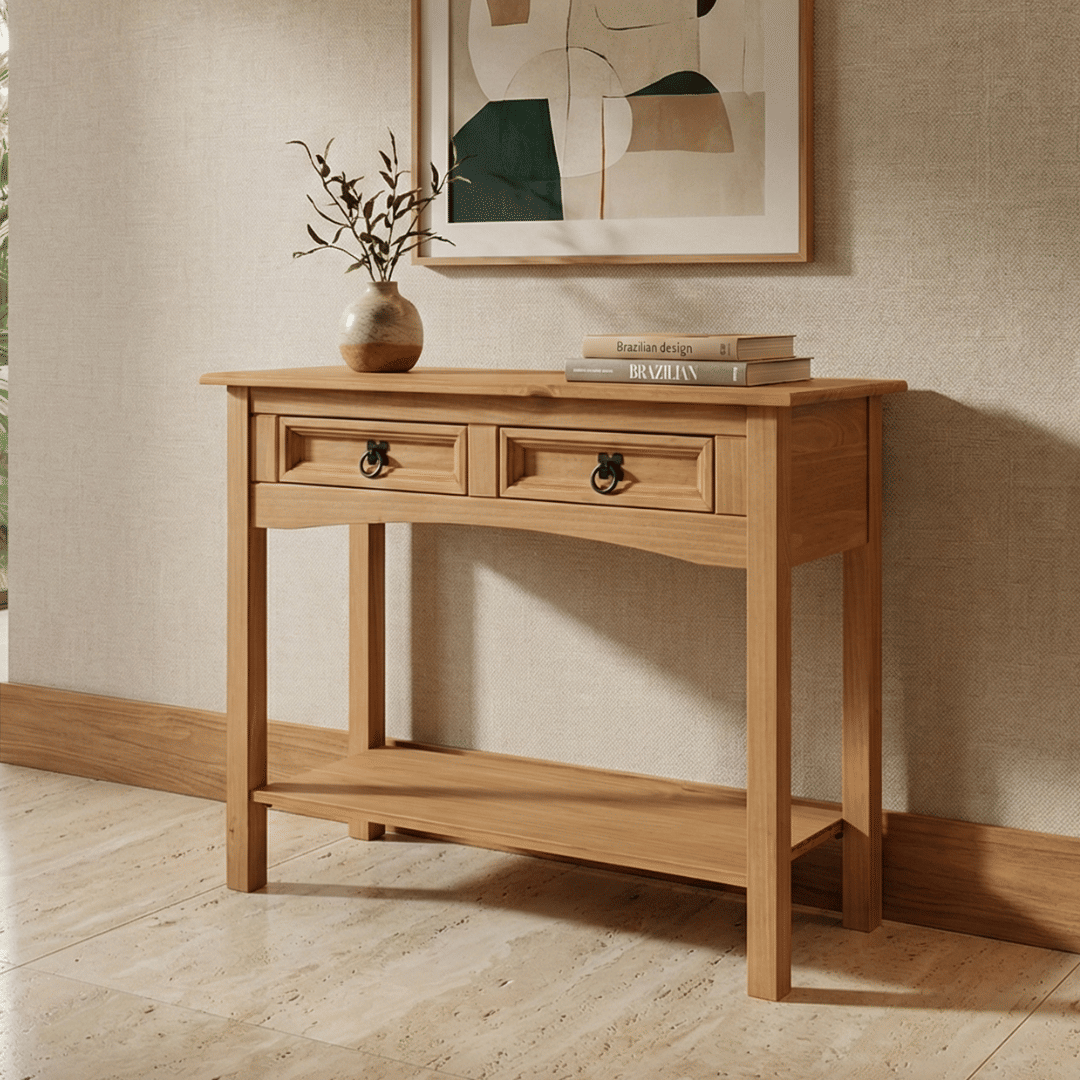 Aparador Madeira Maciça 2 Gavetas e 1 Prateleira 88 cm