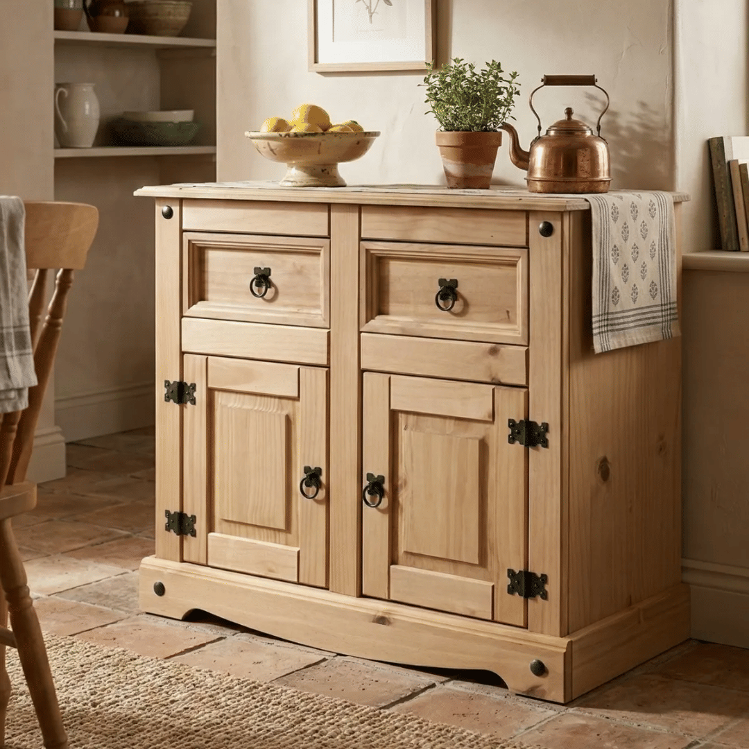 Balcão Buffet em Madeira Maciça de Pinus 2 Gavetas e 2 Portas