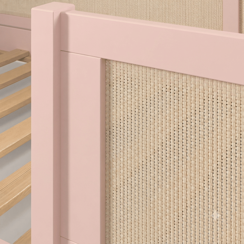 Cama Infantil de Solteiro Montessori Rosa Com Rattan Cama Infantil de Solteiro Montessori Rosa Com Rattan