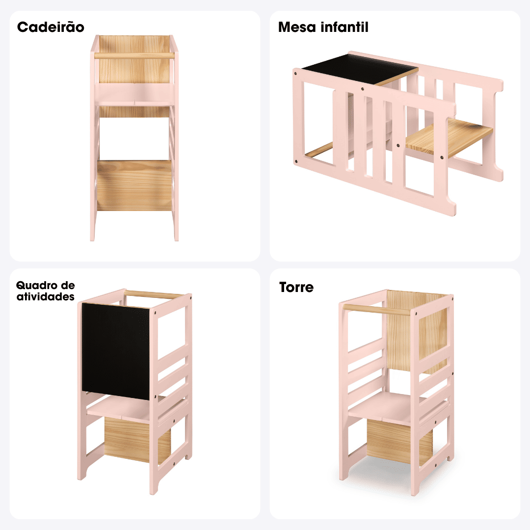 Torre de Aprendizagem Montessoriana 4 em 1 Rosa