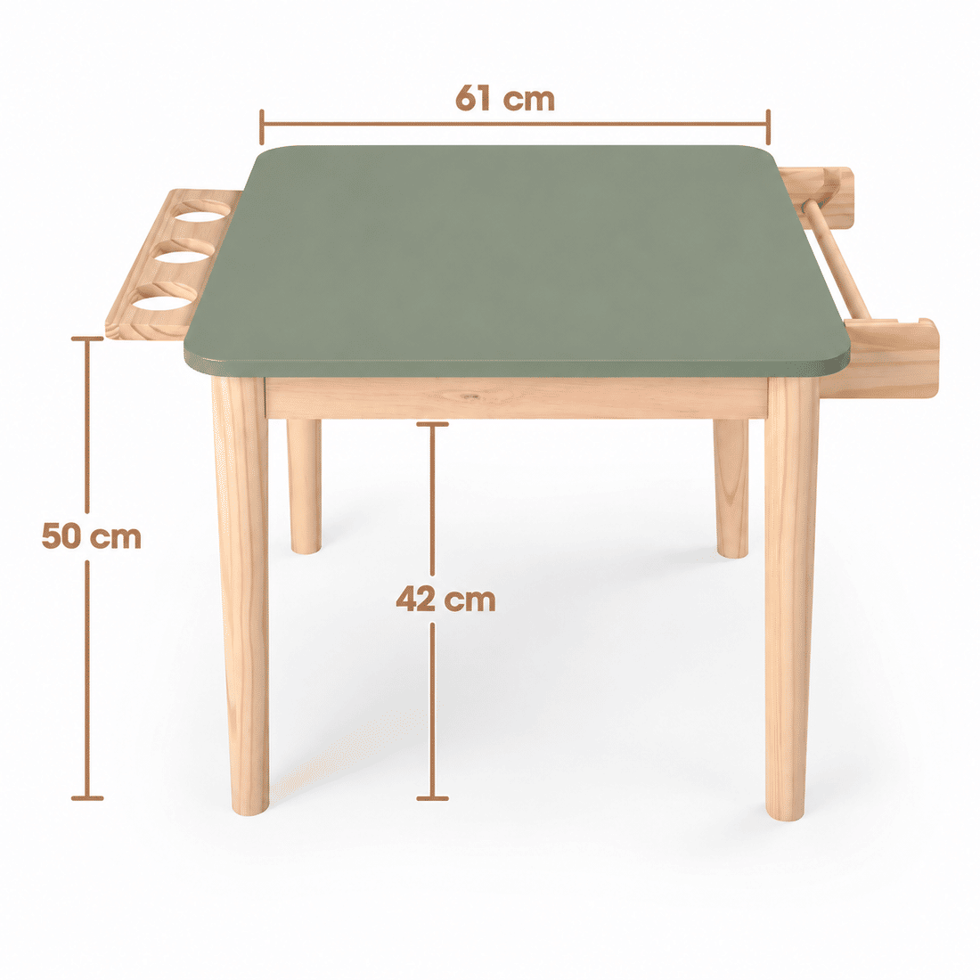 Mesa Infantil Quadrada de Madeira Maciça 61cm Verde Oliva com Porta-Lápis e Suporte para Papel Mesa Infantil Quadrada de Madeira Maciça 61cm Verde Oliva com Porta-Lápis e Suporte para Papel