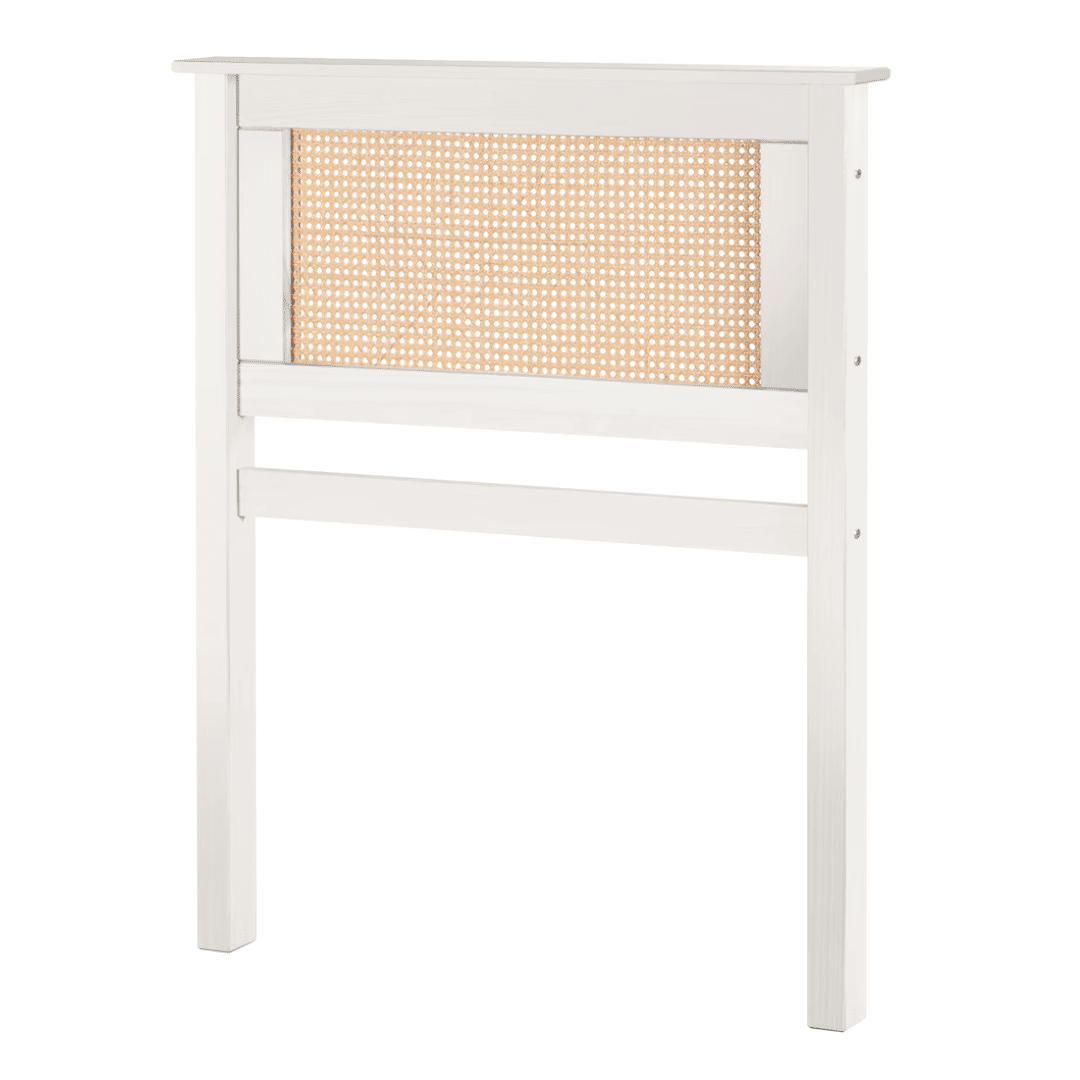 Cabeceira de Cama SOLTEIRO 94 cm Nature Madeira e Rattan na Cor Branca