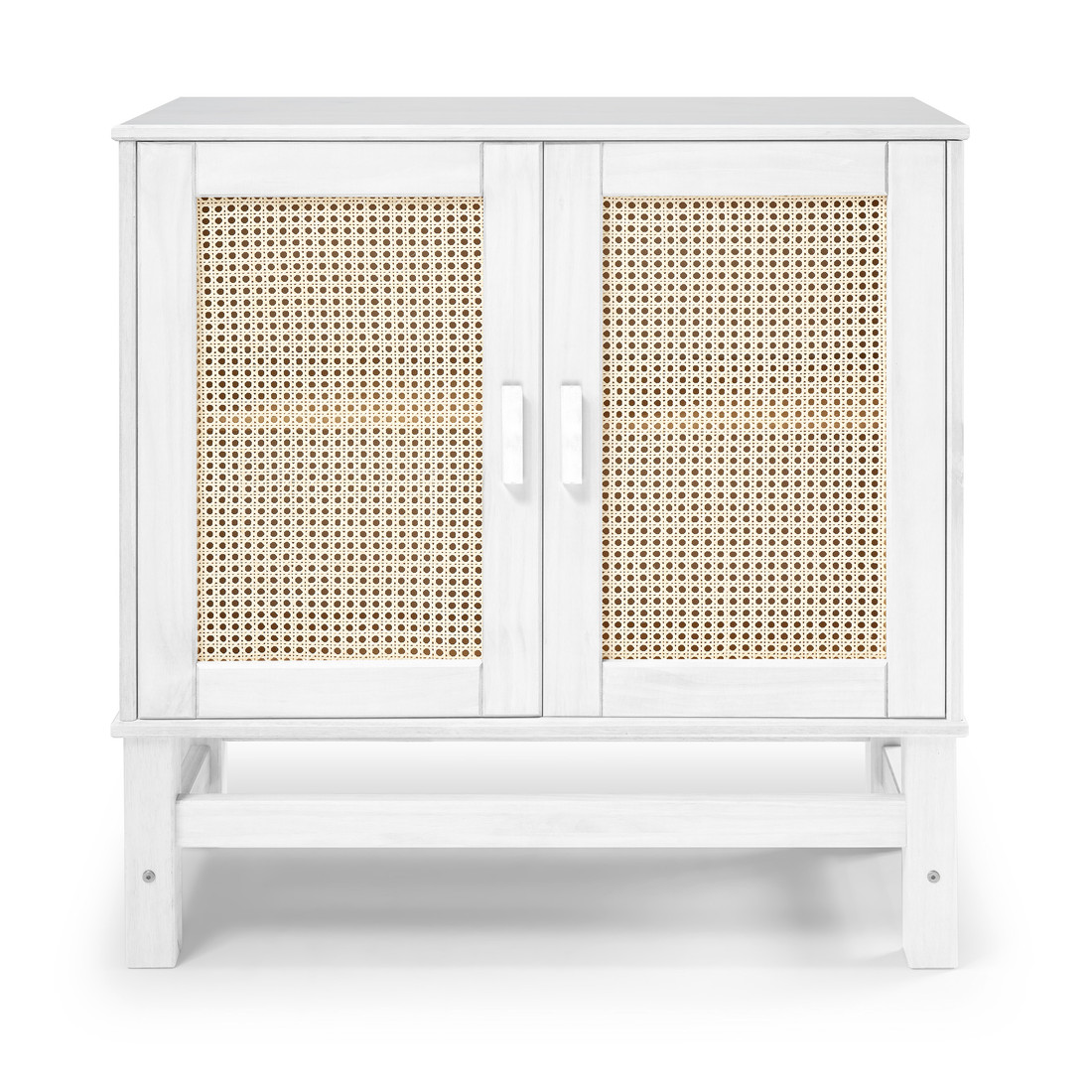 Balcão Buffet Nature em Madeira e Rattan Natural 02 Portas na Cor Branca