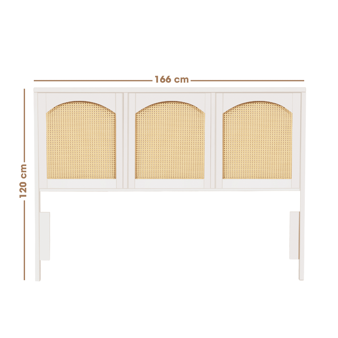 Cabeceira de Cama QUEEN 166cm Arcs Madeira e Rattan na Cor Branca