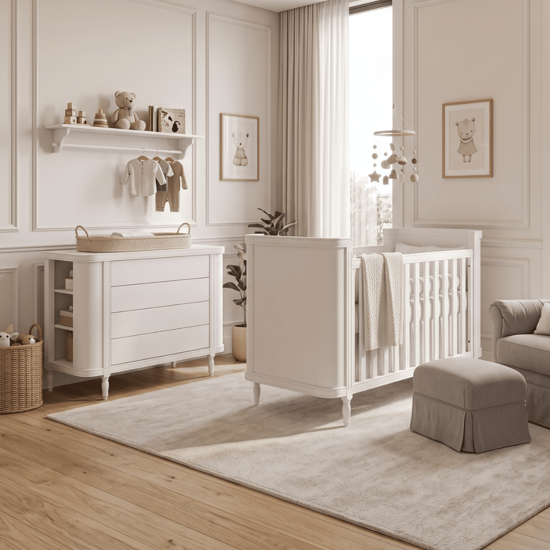 Kit Toy Berço 2 em 1 e Cômoda 4 Gavetas em Madeira Maciça Branco Kit Toy Berço 2 em 1 e Cômoda 4 Gavetas em Madeira Maciça Branco