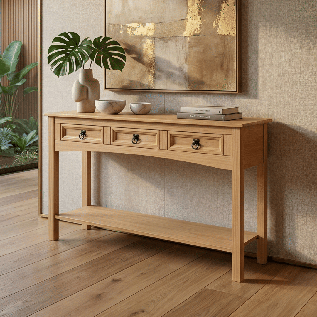 Aparador Madeira Maciça 3 Gavetas e 1 Prateleira 122 cm