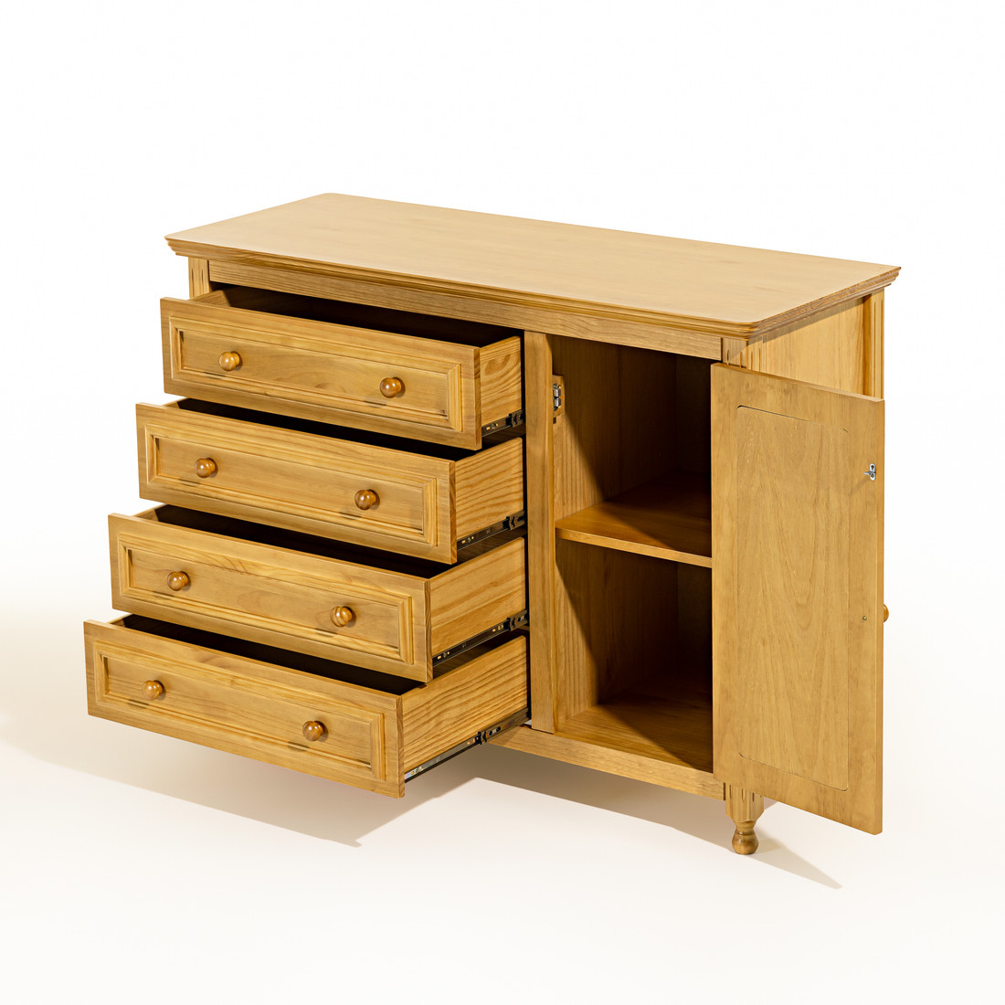 Cômoda Feliz 4 Gavetas Porta de Tela Trançada em Madeira Maciça Cor Mel