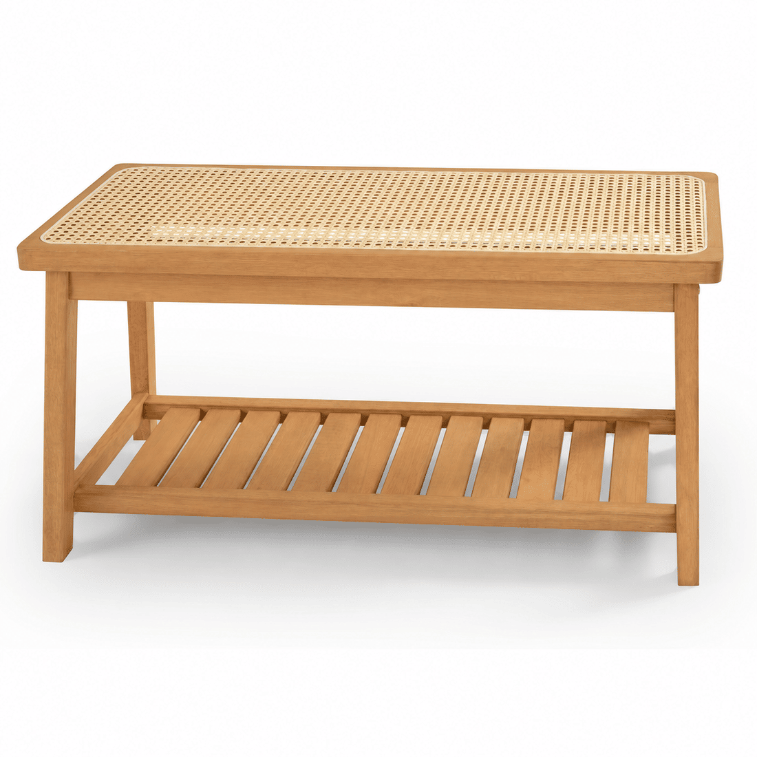 Banco Sapateira com Prateleira Ripada 90cm em Madeira Maciça e Rattan Cor Pitanga Banco Sapateira com Prateleira Ripada 90cm em Madeira Maciça e Rattan Cor Pitanga