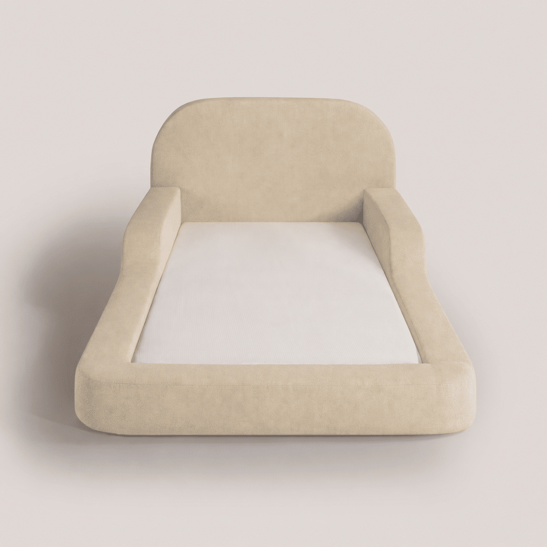 Cama Infantil de Solteiro Montessori em Espuma D28 Bouclé Bege com Colchão