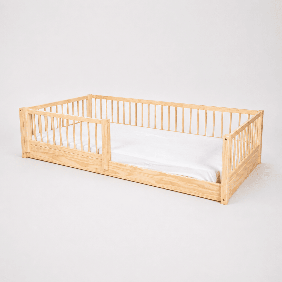 Cama Infantil de Solteiro Montessori em Madeira Maciça Pinus Natural