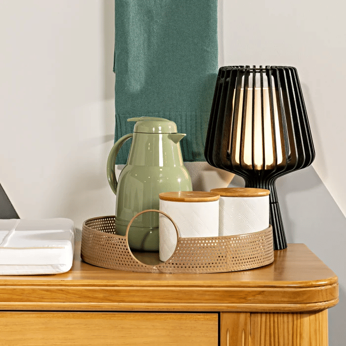 Pote Porta Algodão Cotonete Organizador Objetos Cerâmica com colchão Tampa de Bambu Kit Higiene Bebê