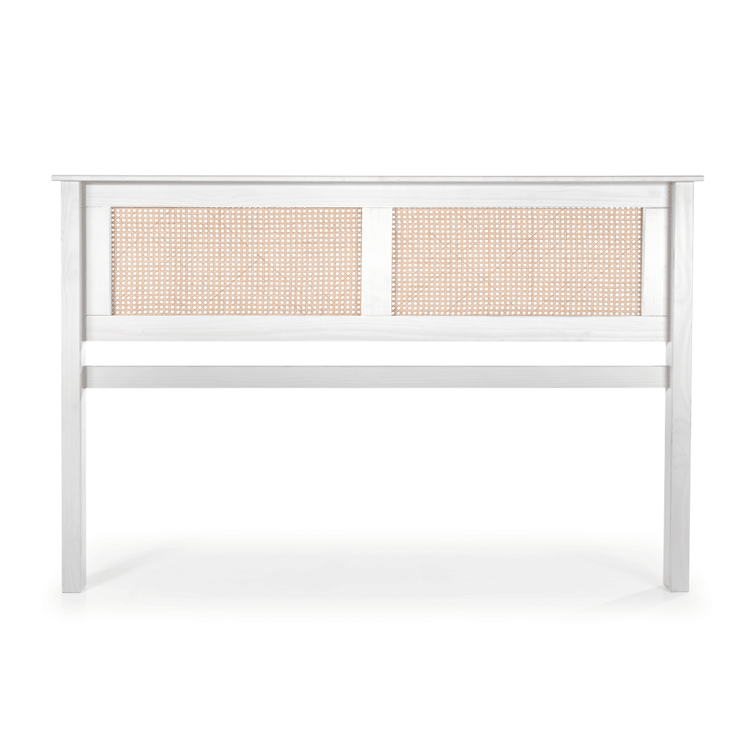 Kit Cabeceira + Mesa de Cabeceira 2 Gavetas de Rattan Nature na Cor Branca Kit Cabeceira + Mesa de Cabeceira 2 Gavetas de Rattan Nature na Cor Branca