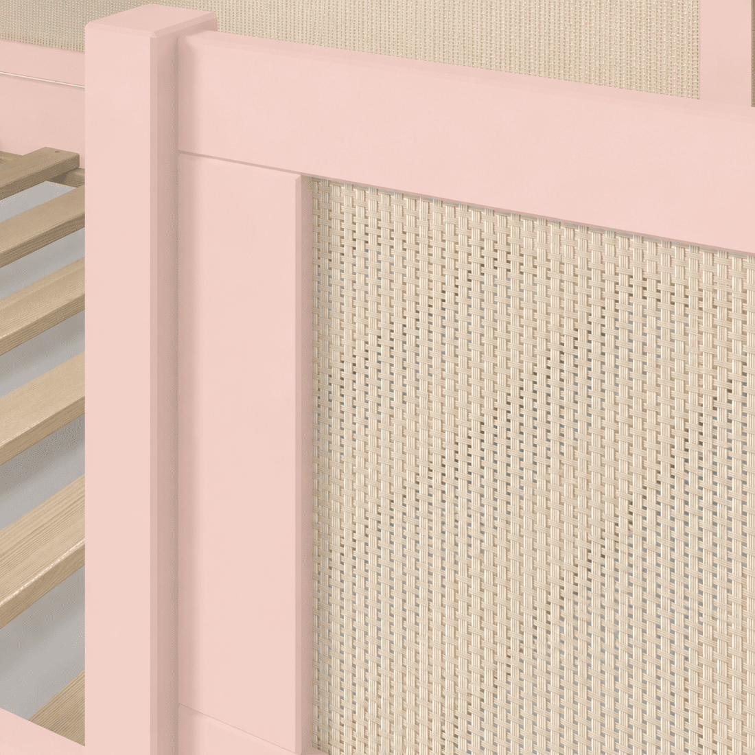 Cama Infantil de Solteiro Montessori Rosa Com Rattan