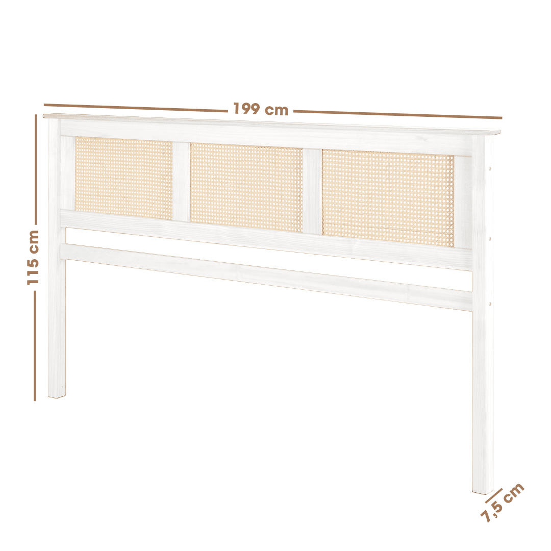 Kit Cabeceira KING + 2 Mesas de Cabeceira 2 Gavetas de Rattan Nature na Cor Branca