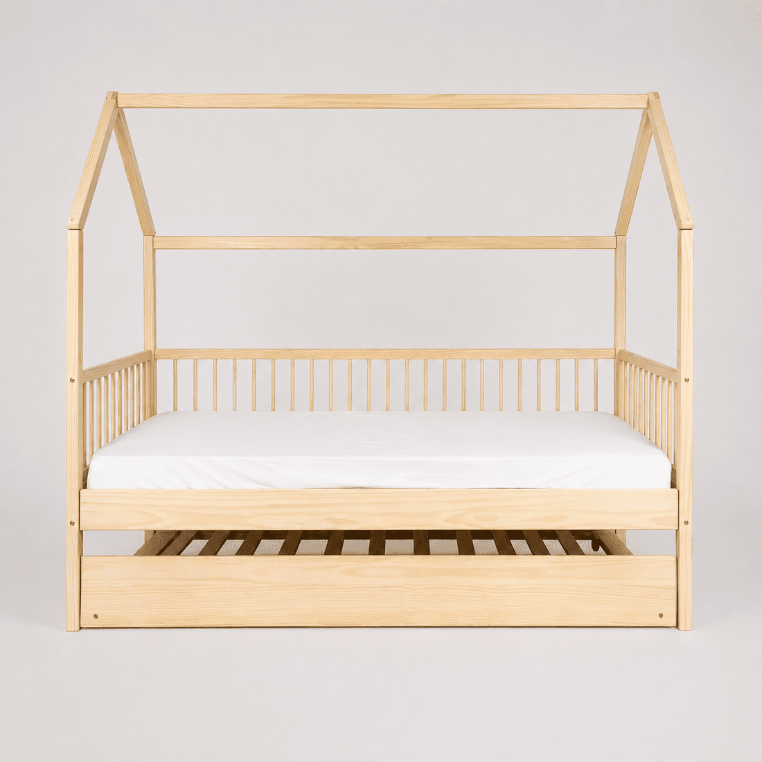 Cama Infantil Casinha Com Cama Auxiliar Bloomie em Madeira Maciça Pinus Natural Cama Infantil Casinha Com Cama Auxiliar Bloomie em Madeira Maciça Pinus Natural