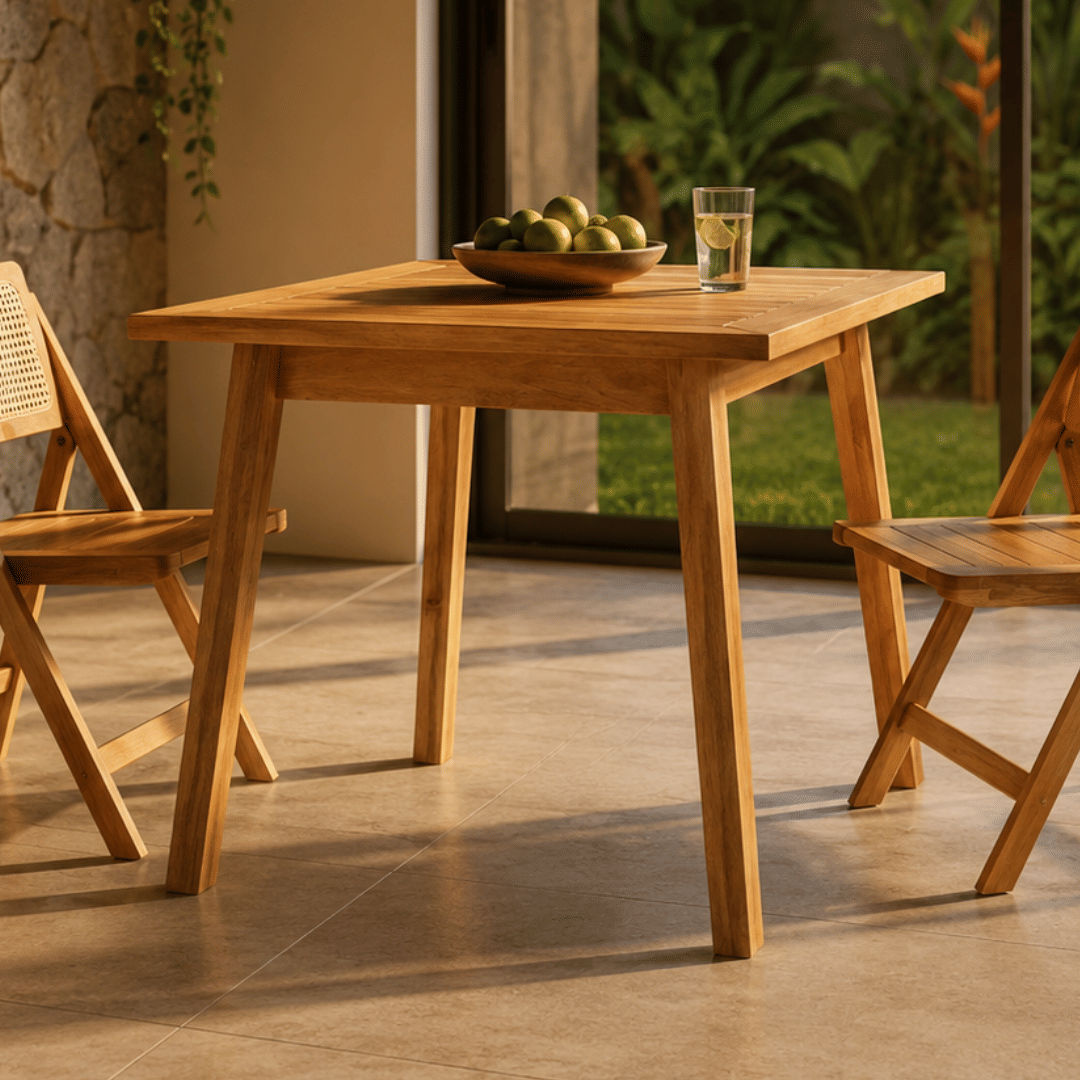 Mesa Quadrada para 4 Lugares em Madeira de Eucalipto na Cor Pitanga 90 cm Mesa Quadrada para 4 Lugares em Madeira de Eucalipto na Cor Pitanga 90 cm