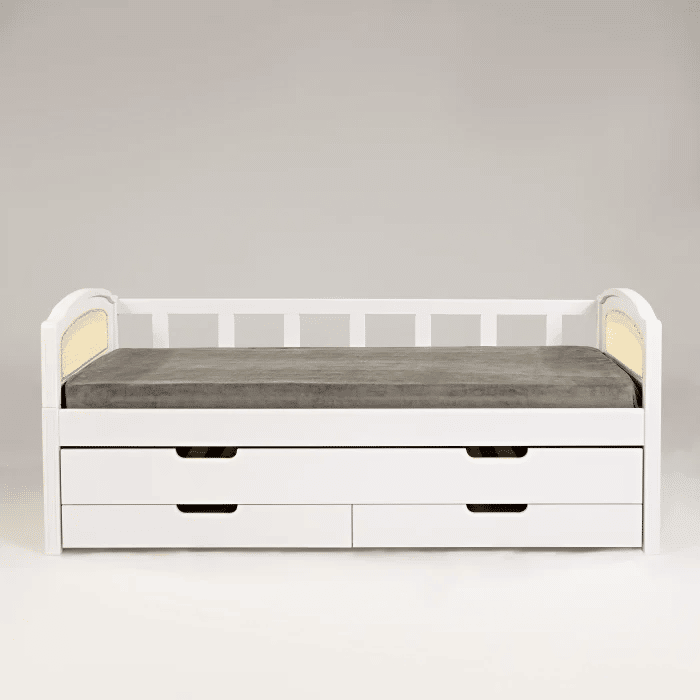 Sofá Cama com Cama Auxiliar Feliz Branco com Tela Mel Sofá Cama com Cama Auxiliar Feliz Branco com Tela Mel