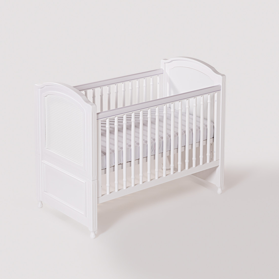 Kit Feliz Berço 2 em 1 e Cômoda 4 Gavetas e 1 Porta com Rattan em Madeira Maciça Branco Kit Feliz Berço 2 em 1 e Cômoda 4 Gavetas e 1 Porta com Rattan em Madeira Maciça Branco