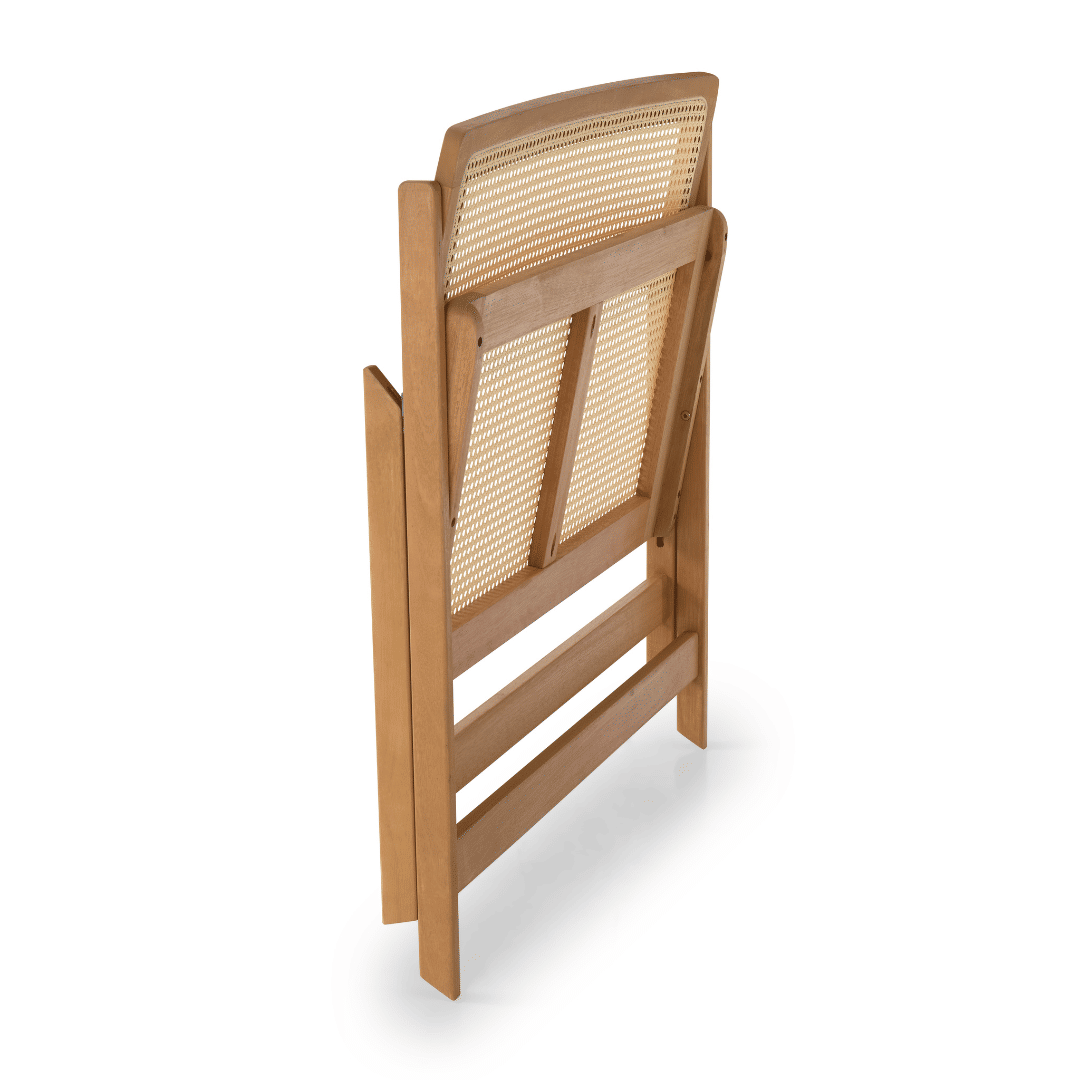 Banco Dobrável em Madeira de Eucalipto com Assento e Encosto em Rattan Natural Cor Pitanga 92 cm