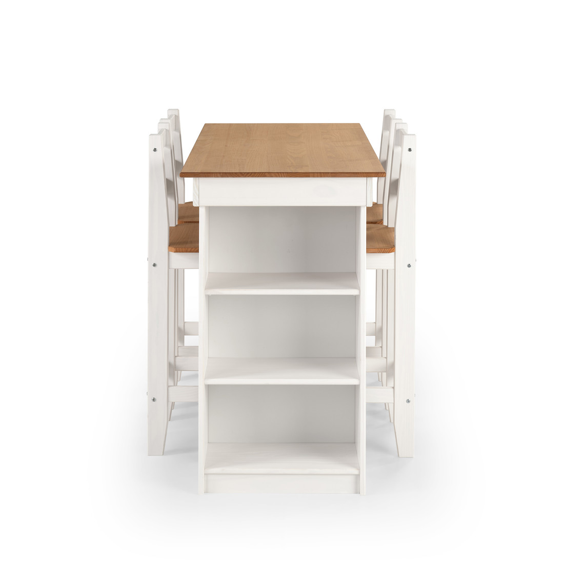 Conjunto Bancada Gourmet com Nichos e 4 Banquetas Essenza em Madeira Maciça de Pinos Branco Cera Conjunto Bancada Gourmet com Nichos e 4 Banquetas Essenza em Madeira Maciça de Pinos Branco Cera
