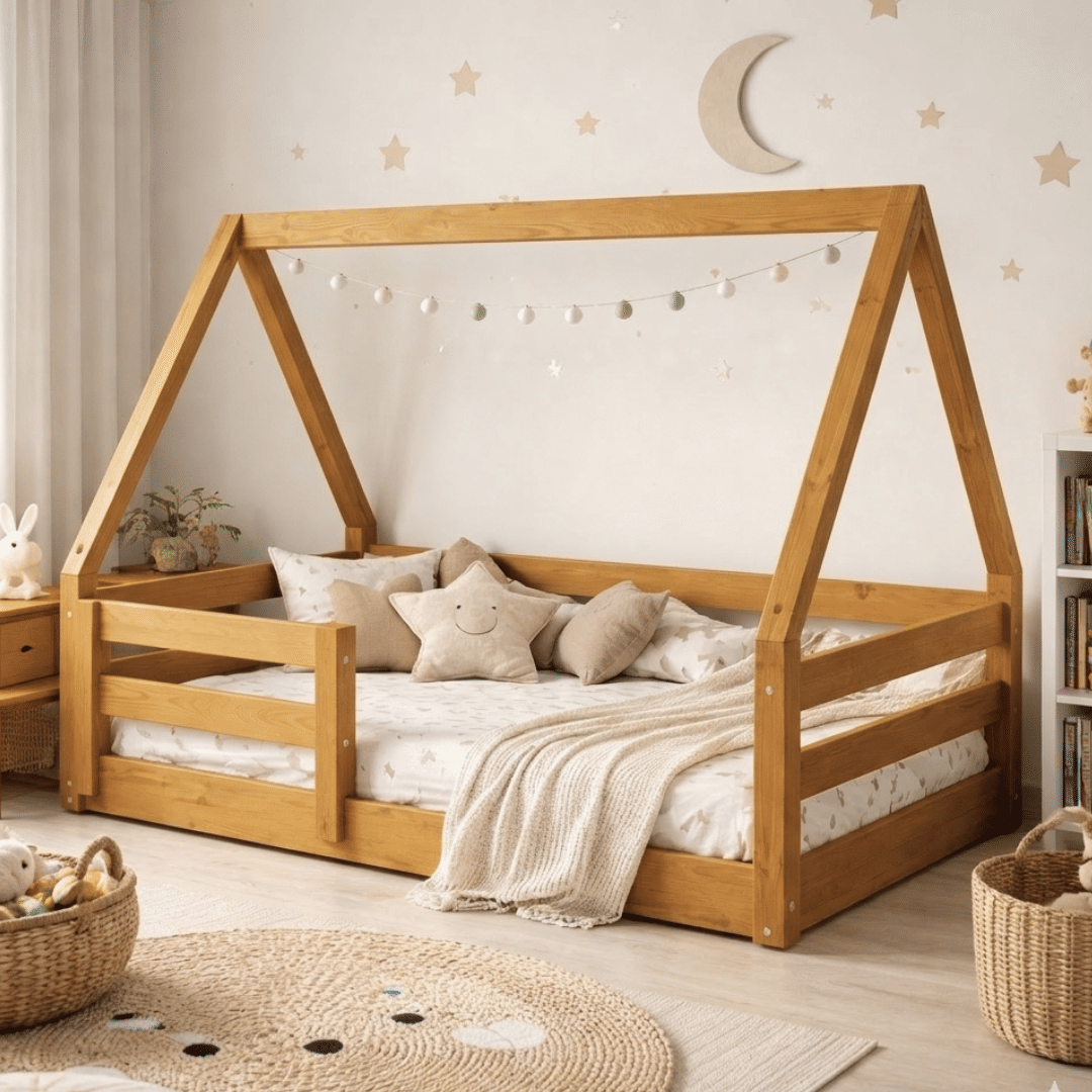 Cama Infantil Montessoriana Casinha Bloomie em Madeira Maciça Pinus Mel