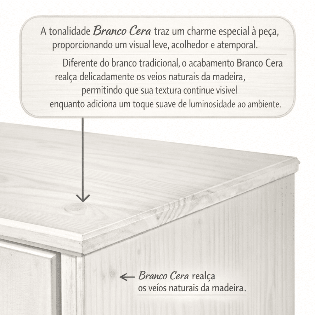 Balcão Buffet Nature em Madeira e Rattan Natural 02 Portas na Cor Branca