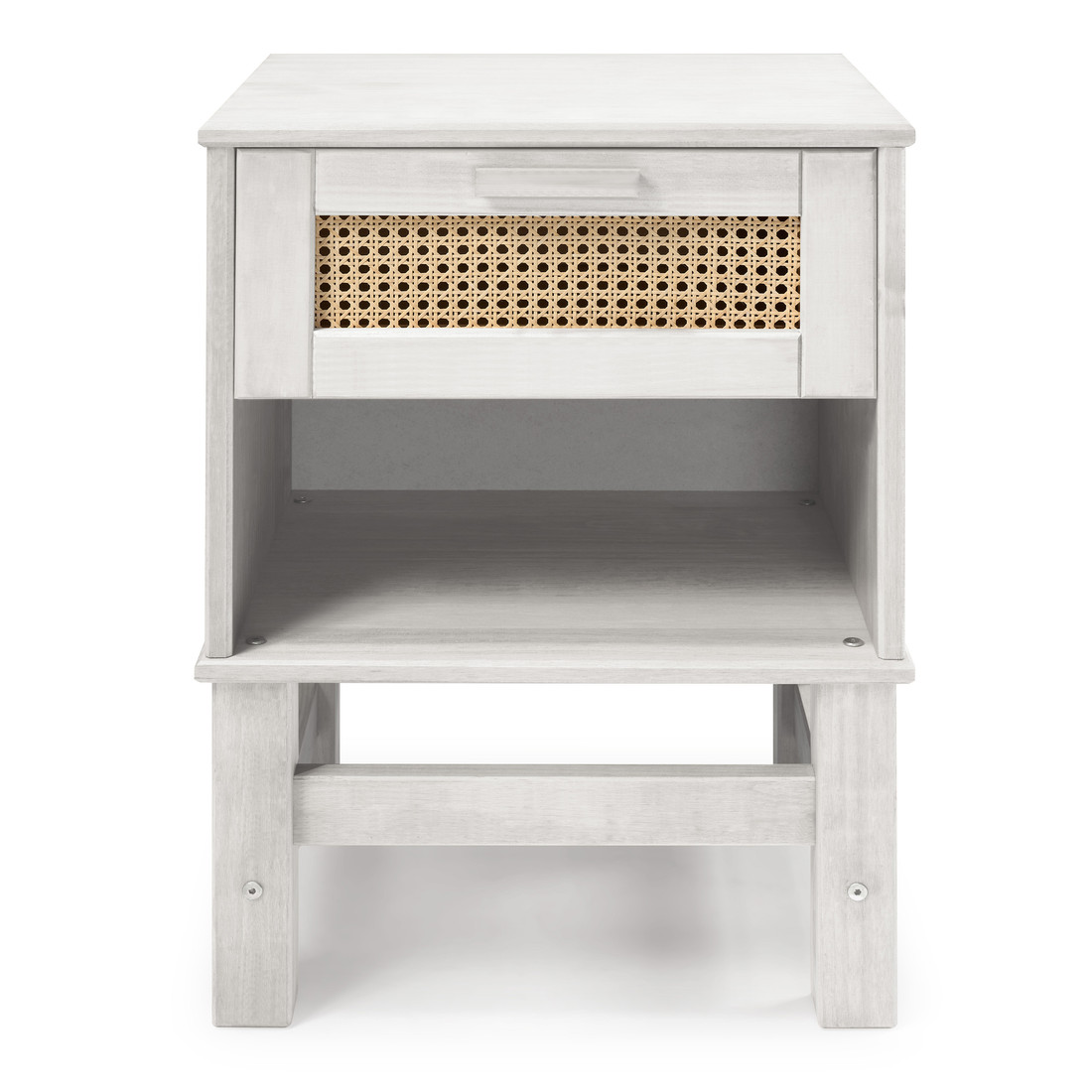 Mesa de Cabeceira Nature Rattan Gaveta e Nicho na Cor Branca