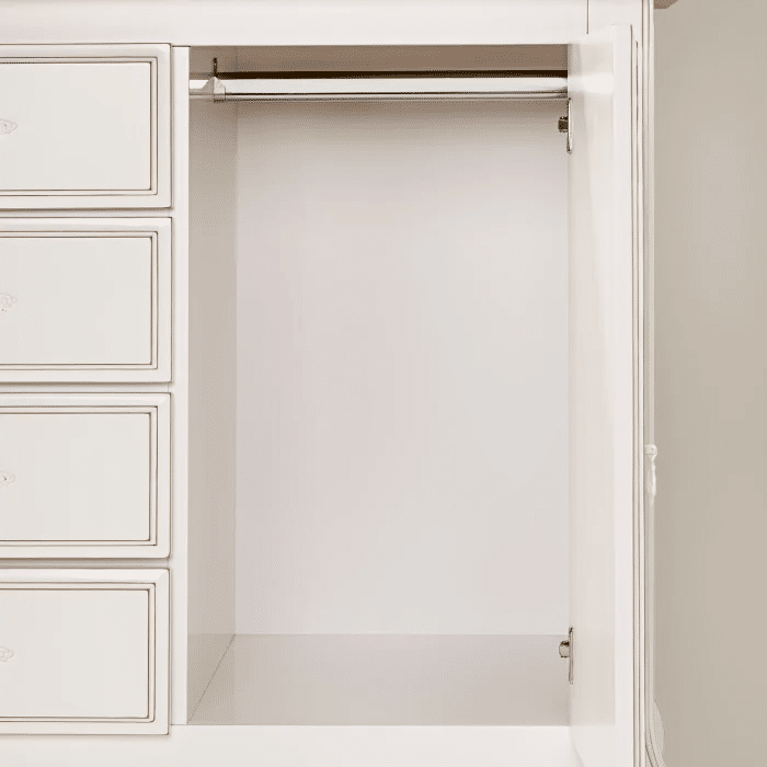 Cômoda Entalhada 5 Gavetas e 1 porta Branco Provençal com Tampo Branco