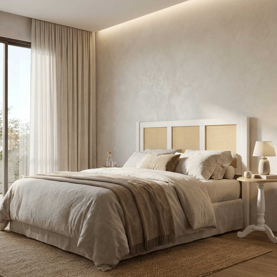 Cabeceira de Cama QUEEN 160cm Paglia Madeira e Rattan na Cor Branca Cabeceira de Cama QUEEN 160cm Paglia Madeira e Rattan na Cor Branca